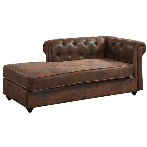 Penisola sinistra chesterfield in microfibra aspetto pelle invecchiata - SHIREL