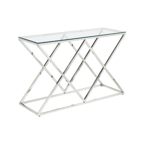 Comodence Concepts Tavolo Consolle Tudor In Vetro Temperato E Cromo – 2 Ripiani, Lunghezza 115 Cm, Design Contemporaneo