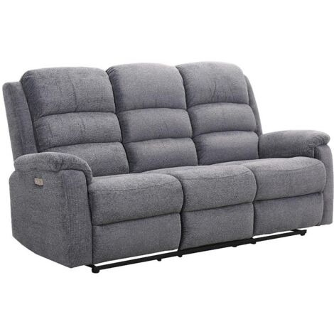 Divano relax elettrico 3 posti con ripiano in tessuto Antracite - NEVERS