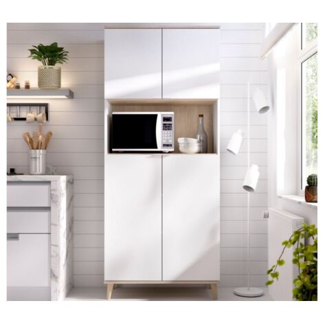 Mobile cucina 80x40x189 cm bianco opaco e rovere naturale con quattro ante - Gubbio