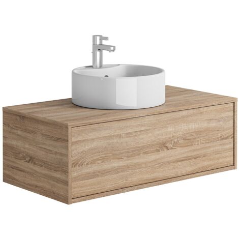 Mobile per bagno sospeso con lavabo singolo tondo 94 cm Naturale chiaro  - TEANA II (1/5)
