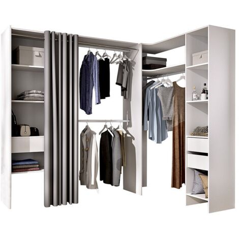 Armadio guardaroba angolare allungabile L164/214 cm Bianco e Grigio - GONTRAN