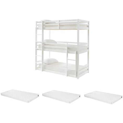 Letto A Castello Triplo ELOUAN III - 3 Posti 90x190 Cm, Metallo Argento, Con Rete E Scaletta - Foto 3