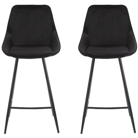 IDMarket Set 4 Sgabelli Bar THALYA - Velluto Nero Con Mezzo Braccioli