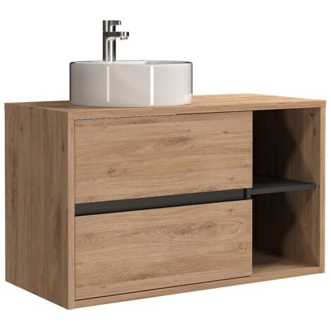 Mobile bagno sospeso con lavabo tondo Naturale 100 cm - PURNAL (1/5)