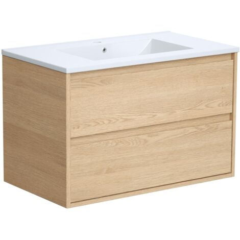 Mobile per bagno sospeso con lavabo da incasso 80 cm Placcatura rovere - MILIPAM