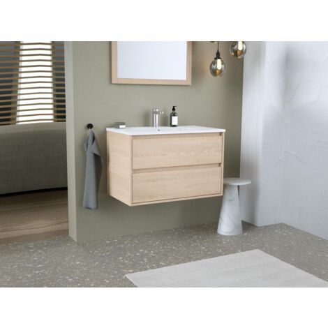 Mobile per bagno sospeso con lavabo da incasso 80 cm Placcatura rovere - MILIPAM