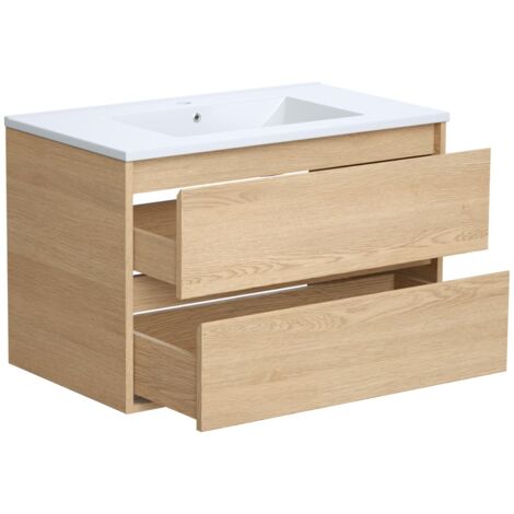 Mobile per bagno sospeso con lavabo da incasso 80 cm Placcatura rovere - MILIPAM