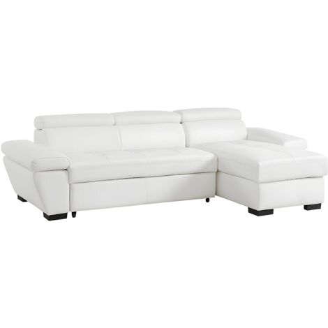 Divano letto angolare in pelle Bianco - Angolo a destra - JONOVA