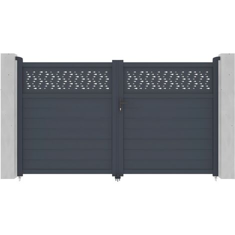 Cancello elettrico battente L305 x H181 cm in Alluminio semi traforato con motivi Antracite - BAZIO