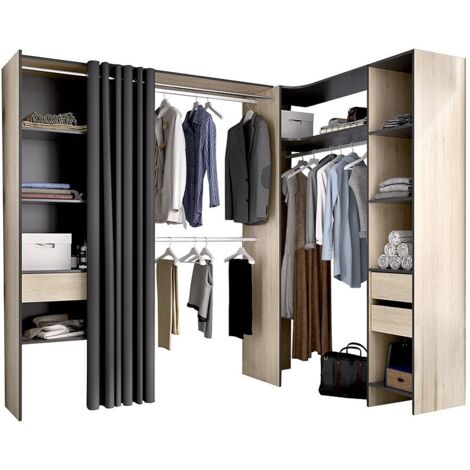Armadio guardaroba angolare allungabile L164/214 cm Rovere e Antracite - GONTRAN