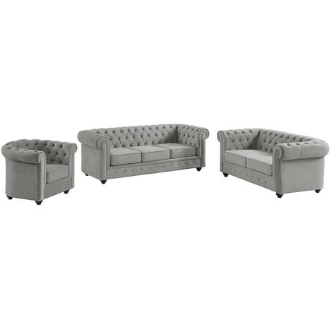 Divano 3+2+1 posti Velluto Grigio - CHESTERFIELD