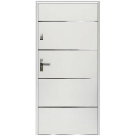 Porta d'ingresso Apertura a destra H207 x L100 cm in Acciaio massiccio e Inox Bianco - NAXARA