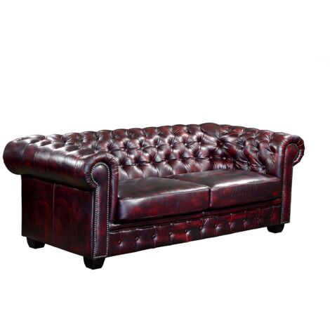 Divano Chesterfield a 3 posti 100% pelle di bufalo Cherry - BRENTON