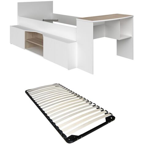 Letto a soppalco in metallo bianco 90x200 cm con cassetti e scrivania | Maisons du Monde