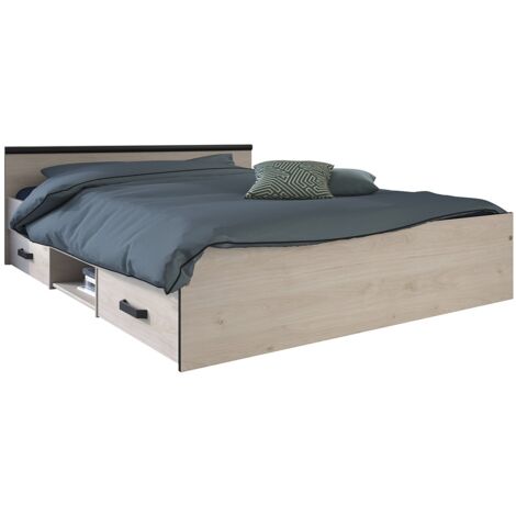 Letto con vani portaoggetti, 2 cassetti e 1 nicchia 140 x 190 cm Colore Naturale - PABLO