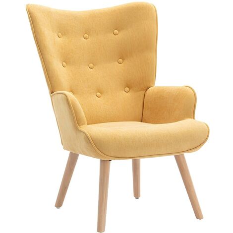 Poltrona Scandinava NAT In Tessuto Giallo Senape - Comoda, Con Cuscino Rimovibile