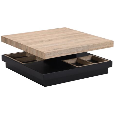 Tavolino Piano girevole in MDF laccato Nero e Naturale - FAUSTO