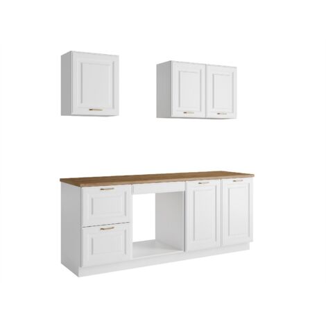 Cucina completa Con piano di lavoro 200 cm Bianco e Naturale - CELOMIA