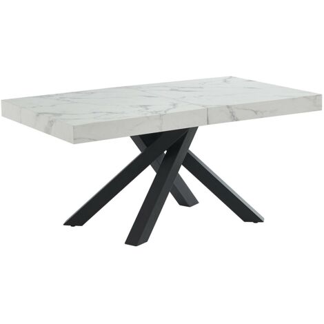 Tavolo da pranzo allungabile da 6 a 10 coperti in MDF e Metallo Effetto marmo Bianco e Nero - CATONAV