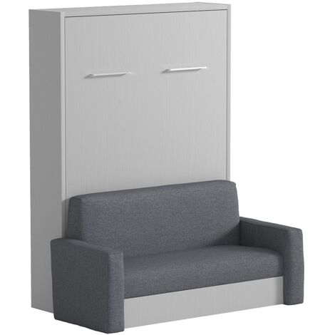 Letto a scomparsa con divano 140 x 200 cm Apertura verticale manuale Bianco e Grigio - VACIALA II