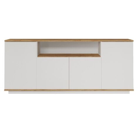 Credenza con 4 ante e 1 ripiano Naturale chiaro e Bianco - LOTULA