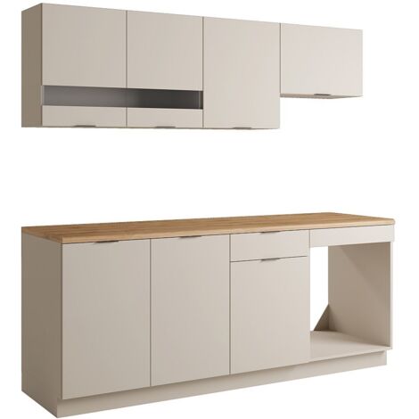Cucina completa Con piano di lavoro 200 cm Beige e Naturale - CARMEO