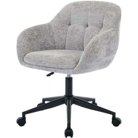 Sedia girevole da ufficio in tessuto Teddy bianco, altezza regolabile, struttura in metallo dorato