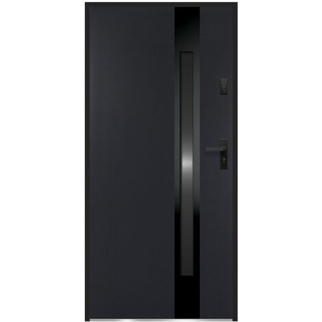 Porta d'ingresso H207 x L100 cm vetro fumé Nero e Antracite apertura verso sinistra in Acciaio massiccio e Inox  - BRAGA