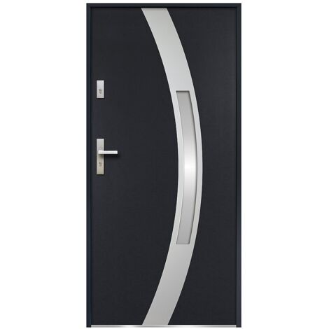 Porta d'ingresso apertura a destra H207 x L100 cm in Acciaio smaltato e Inox Antracite - TROFA