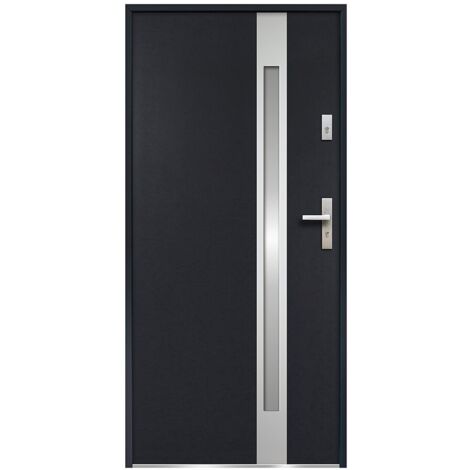 Porta d'ingresso apertura verso sinistra H.207 x l.100 cm in Acciaio smaltato e Inox Antracite - BRAGA