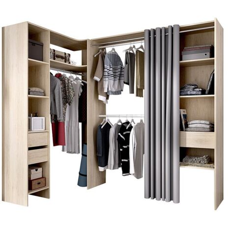 Armadio guardaroba angolare allungabile L164/214 cm Rovere e Grigio - GONTRAN