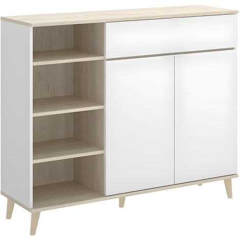 Credenza per cucina 2 ante, 1 cassetto e 4 nicchie Bianco e Rovere - WAJDI