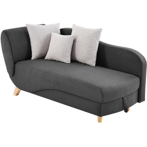 Chaise longue letto con contenitore in Tessuto Antracite - Angolo a destra - PENELOPE