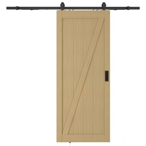 Porta scorrevole con sistema esterno muro H205 x L83 cm in Legno e MDF Naturale chiaro - BALERMA (1/4)
