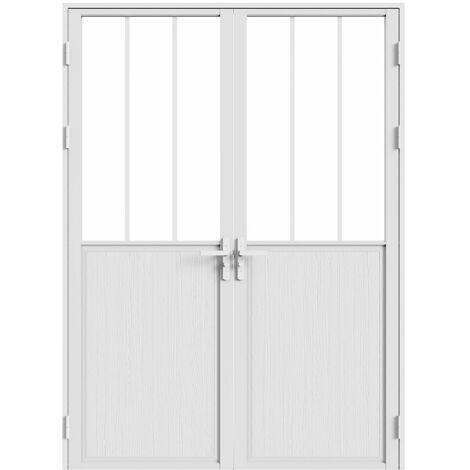 Blocco porta reversibile 2 battenti 2xH204xL73cm in Alluminio e Vetro temperato Bianco  stile atelier - ERMELO