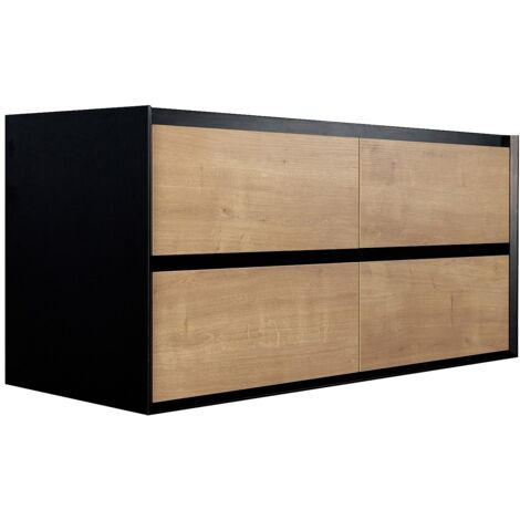 Mobile sotto lavabo sospeso 120 cm Naturale chiaro e Nero - LANNICK