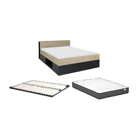 Letto 140x190cm con contenitore e LED, rete a doghe, letto matrimoniale imbottito con USB, velluto, beige | Leroy Merlin