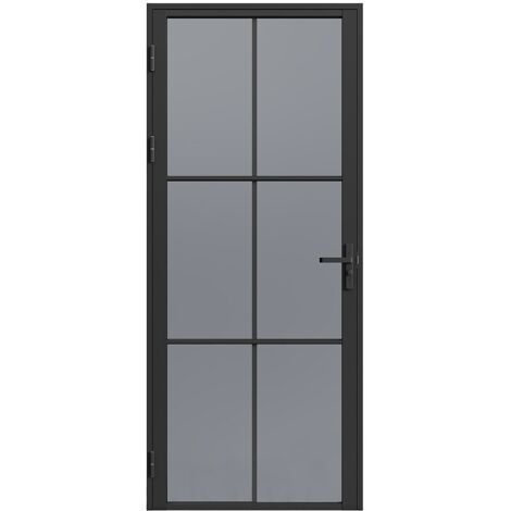 Blocco porta reversibile H204 x L93 cm in Alluminio e Vetro temperato fumé Nero - SEROTO