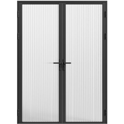 Blocco porta reversibile a due battenti 2xH204xL73cm in Alluminio e Vetro temperato testurizzato Nero - LOXTON