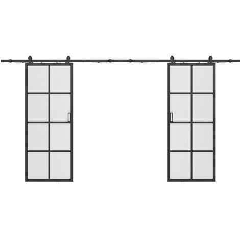 Porte scorrevole doppia esterno muro 2 x H205 x L83 cm Alluminio e Vetro temperato - WILDEN II