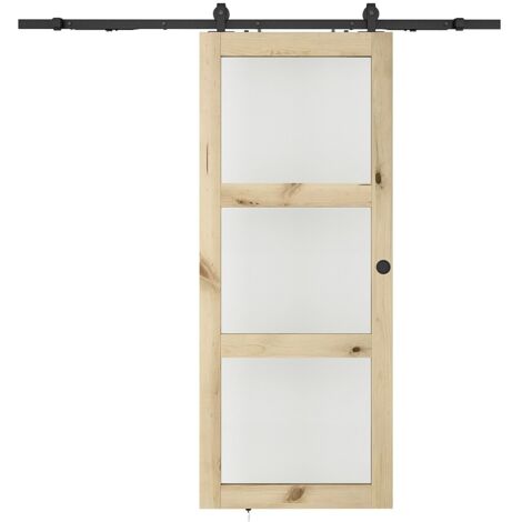 Porta scorrevole con sistema esterno muro in legno e vetro temperato 3 finestre H205 x L73 cm  - ACOSTA II (1/4)