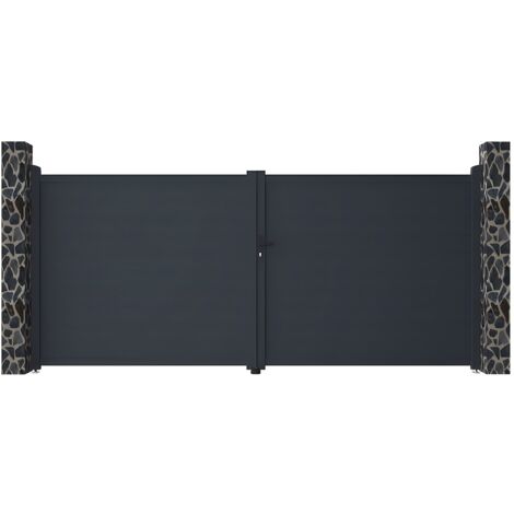 Cancello a battente L397 x H181 cm Alluminio pieno Antracite - NAZARIO