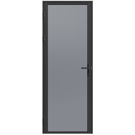 Porta Interna LOXTON In Alluminio Nero E Vetro Fumé 204x73 Cm – Blocca Porta Reversibile, Maniglia Inclusa, Apertura Destra/sinistra