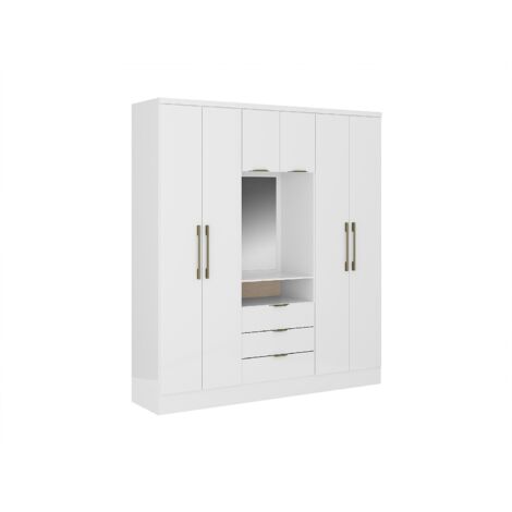 Armadio 6 ante e 3 cassetti + Specchio L180 cm Bianco - ELORIO