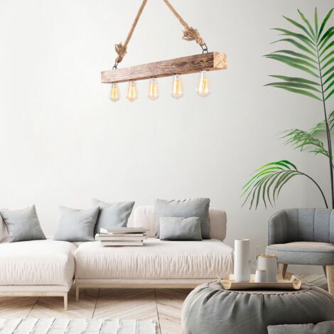 Lampadario L. 100 x H. 53 cm in Legno Colore naturale - EREBOS (1/5)