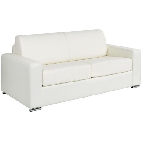 Divano letto 3 posti a ribalta Posto letto 140 cm Materasso 18 cm Pelle di bufalo Bianco - CALITO (1/5)