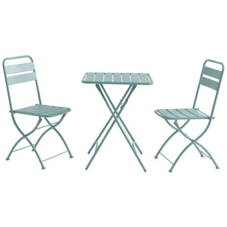 Sala da pranzo giardino 1 tavolo L.60cm e 2 sedie pieghevoli Metallo Verde acqua - MIRMANDE di MYLIA