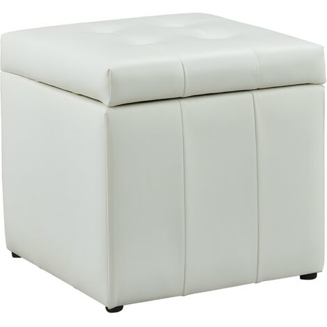 Bonlife Pouf con Contenitore Poggiapiedi per Divano Sgabello Basso Cubo Portaoggetti Pouf Ecopelle Salotto Tavolino da Salotto Bianco 30x30x30cm