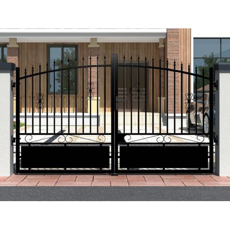Cancello elettrico a battente in alluminio traforato L350 x H200 cm nero NERBIS